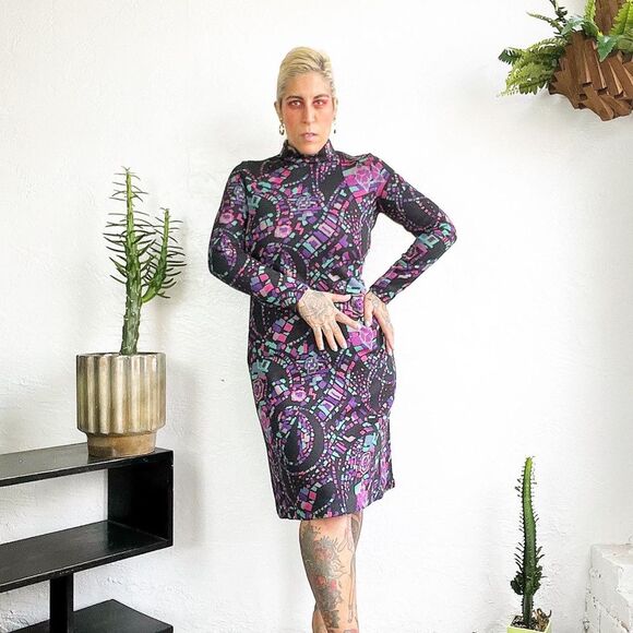Dresses & Skirts - VIRGIN WOOL KNIT 60’s 60s Vintage 70’s 70s Kimberly Knit Geometric Black Dress M